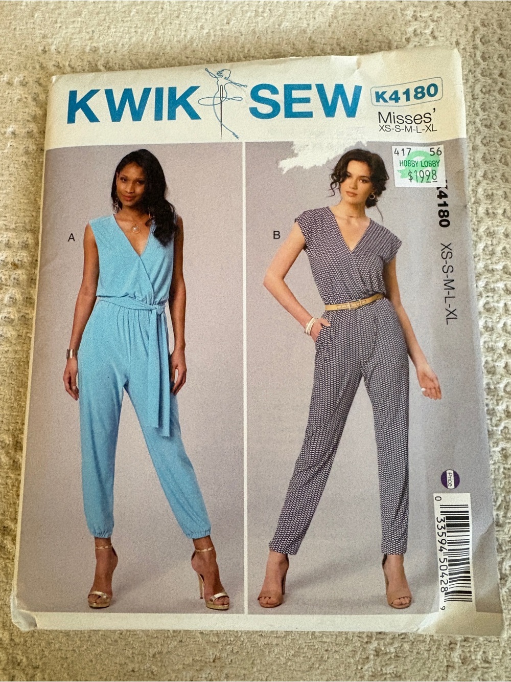 Kwik Sew Pattern K4180 for Misses’ Jumpsuits